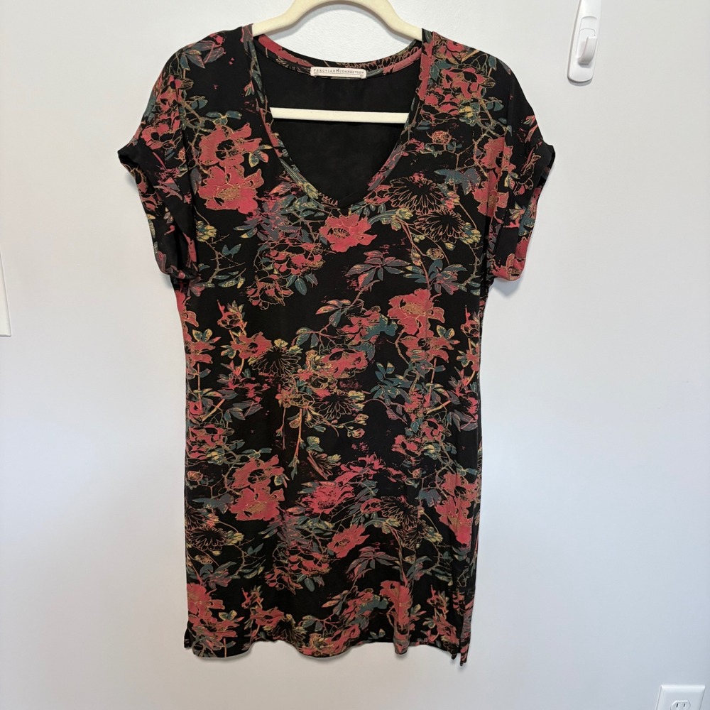 Peruvian‎ Connection Passion Flower Tunic V-Neck Dress Short Sleeve Cotton Women